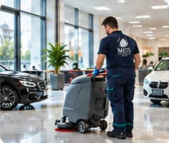 MGS Mitarbeiter reinigt den Boden eines Autohauses